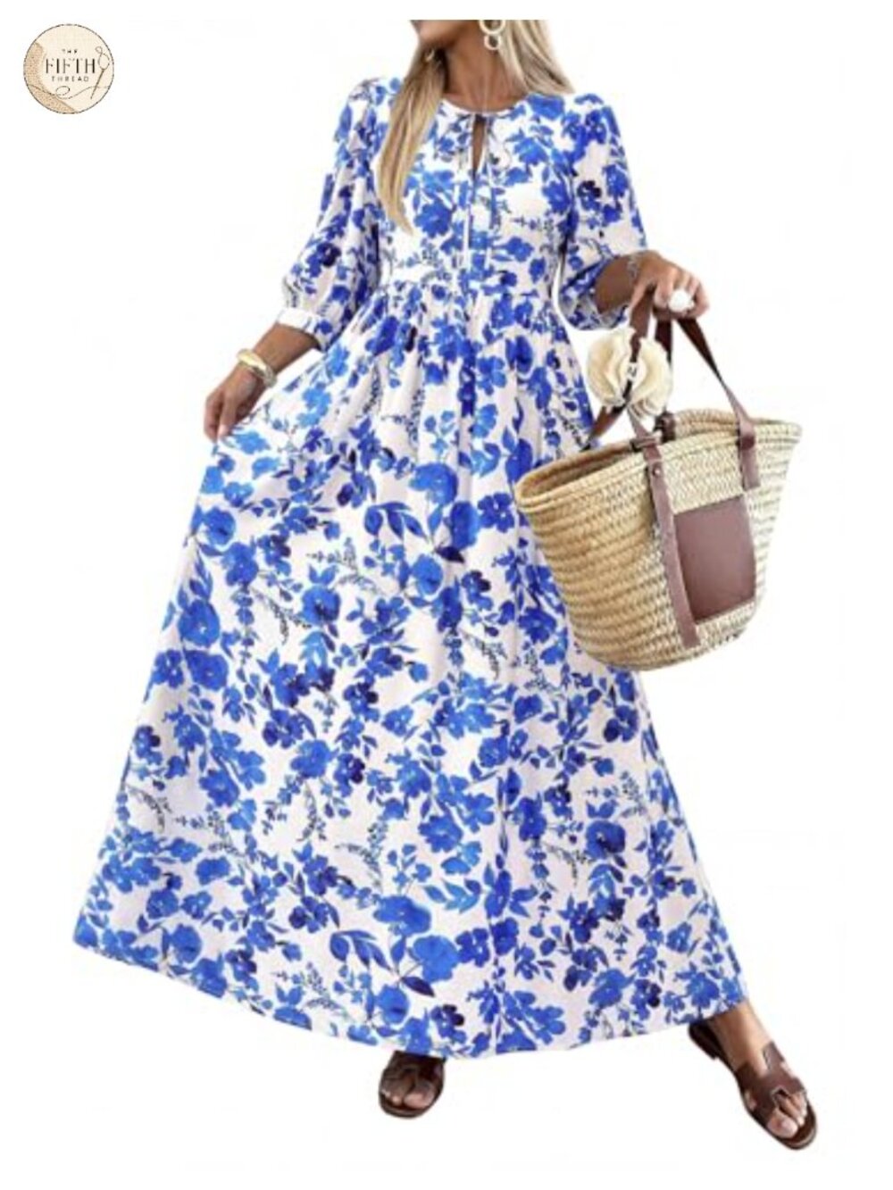 Maxi Dress for Women 3/4 Sleeve Floral Boho Summer Casual Vacation